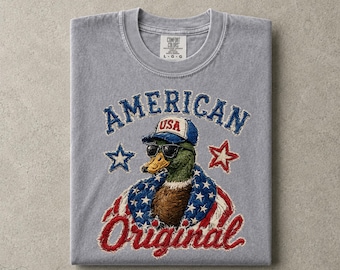 American Duck Shirt, USA Original Tee, Independence Day Outfit, Patriotic Mallard Graphic, July 4th Gift, Vintage Bird Top