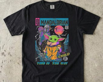 Mandalorian T-Shirt, Retro Comic Book Grogu Shirt, This is the Way Graphic Tee, Vintage Style Star Wars Shirt, Baby Yoda Comic Art
