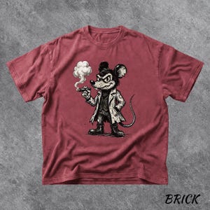 Vintage Mickey Mouse T-Shirt, Dark Cartoon Character, Retro Goth Mouse Smoking Cigar, Edgy Streetwear Graphic, Old School Horror Comic Art image 7