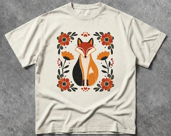 Camiseta con estampado floral de zorro, camiseta vintage con estampado animal, camiseta con estampado de bosque, camiseta boho de naturaleza, camiseta cottagecore de zorro, regalo para ella.