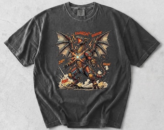 Camiseta Mecha Dragon, Camiseta Retro Mecha Kaiju, Camiseta Vintage Japanese Monster de Comfort Colors, Gráfico de Dragón Cibernético