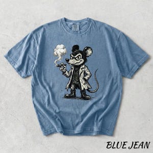 Vintage Mickey Mouse T-Shirt, Dark Cartoon Character, Retro Goth Mouse Smoking Cigar, Edgy Streetwear Graphic, Old School Horror Comic Art image 5