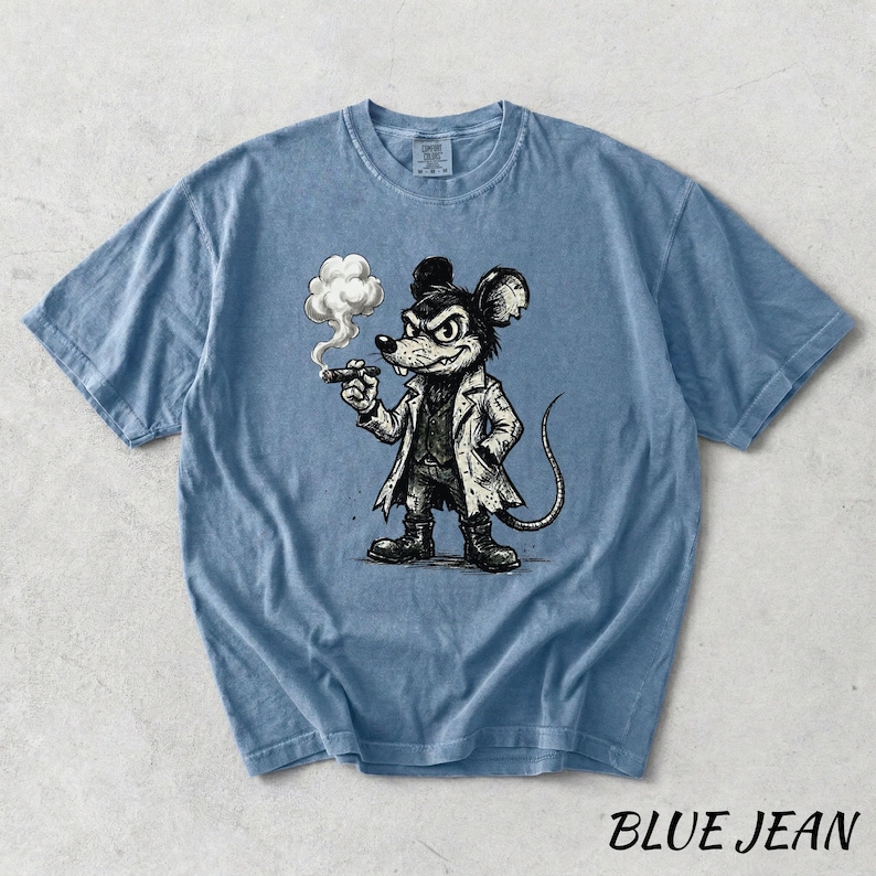 Vintage Mickey Mouse T-Shirt, Dark Cartoon Character, Retro Goth Mouse Smoking Cigar, Edgy Streetwear Graphic, Old School Horror Comic Art image 5