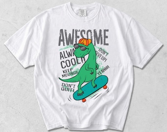 Divertida camiseta infantil de dinosaurio para patinar, genial camiseta con estampado de T-Rex, camiseta motivacional de dinosaurio, camiseta para chicos skaters, bonito regalo para jóvenes.