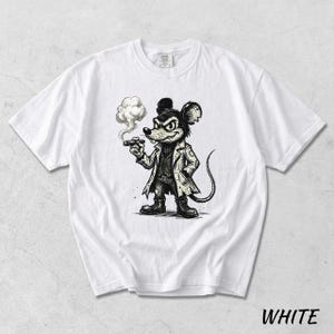 Vintage Mickey Mouse T-Shirt, Dark Cartoon Character, Retro Goth Mouse Smoking Cigar, Edgy Streetwear Graphic, Old School Horror Comic Art image 1