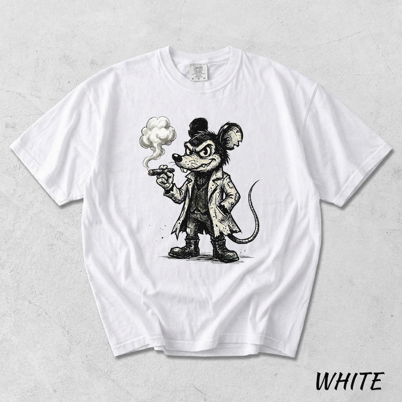 Vintage Mickey Mouse T-Shirt, Dark Cartoon Character, Retro Goth Mouse Smoking Cigar, Edgy Streetwear Graphic, Old School Horror Comic Art image 1