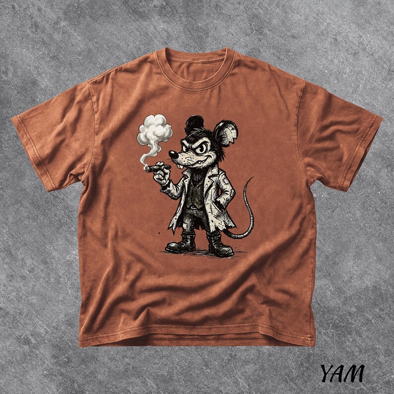 Vintage Mickey Mouse T-Shirt, Dark Cartoon Character, Retro Goth Mouse Smoking Cigar, Edgy Streetwear Graphic, Old School Horror Comic Art image 4