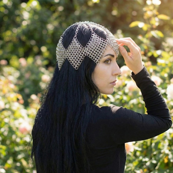 Handmade Silver Chain Headpiece - Gothic Cosplay Hair Accessory