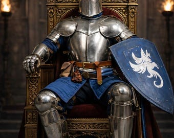 Męski średniowieczny pełny stalowy pancerz z niebieską przeszywanicą do LARP Reenactment Battle Armor Costume