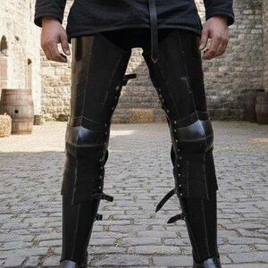 German Gothic Knight Leg Medieval Full Black Steel Armor for LARP & Cosplay Birthday Gift For Him