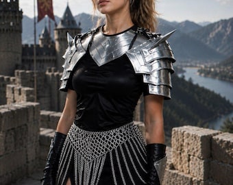 Lady Valkyrie Warrior Set, Sculpted Steel Armor with Chainmail Drape for Larp