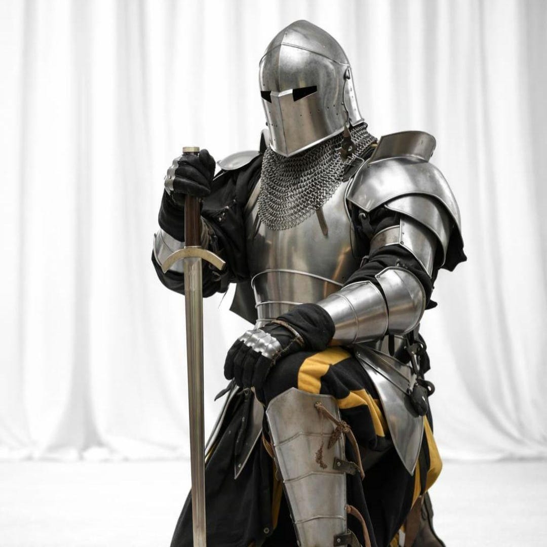 Barbute Knight Steel Plate Full Body Armor Suit With Chainmail for LARP ...