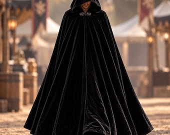 Fantasy Hooded Velvet Elven Cloak : Medieval Renaissance Cape Long Gothic Witch Vampire Halloween Costume