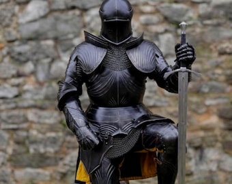 Medieval Gothic Knight Full Body Armor Suit | Medieval Dark Steel Warrior Gear Fluted Steel Knight Costume LARP Gift  Cosplay And Collector