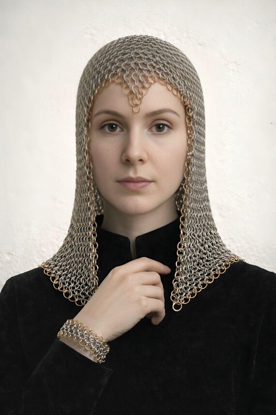 Handmade Aluminum Chainmail Headpiece and Gloves, Medieval Viking Armor Costume