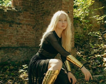 Handmade Gold Metal Leg and Arm Armor Set – Warrior Cosplay Costume