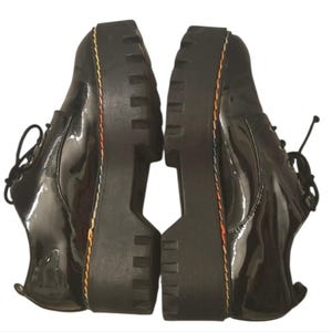 Vtg Women's Platform Oxford Patent Shoes 8.5 Chunky Rainbow Stitch | Y2K Bamboo