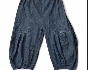 VTG Hanna for La Journee Barrel Leg Denim Pants S/M Elastic Waist USA Made Y2K