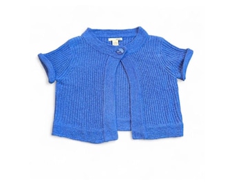 Y2K Cropped Shrug Cardigan Single Button Bolero Sweater Cornflower Blue Preppy