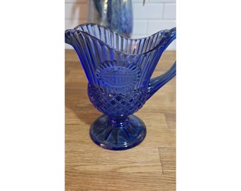 Jarra para crema Mt Vernon vintage de 1976, bicentenario, color azul cobalto, raro.