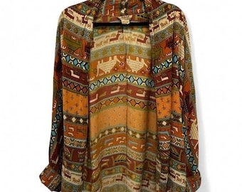 Kimono tribal bohemio vintage Adini, manga larga, estilo suroeste, Y2K, arte para vestir, indie.