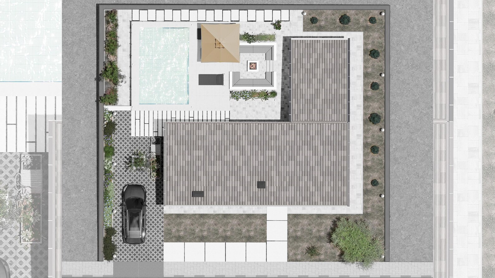 Modern L Shaped 2 Bedroom House Plan With Pool | Floor Plan PDF DWG - Etsy