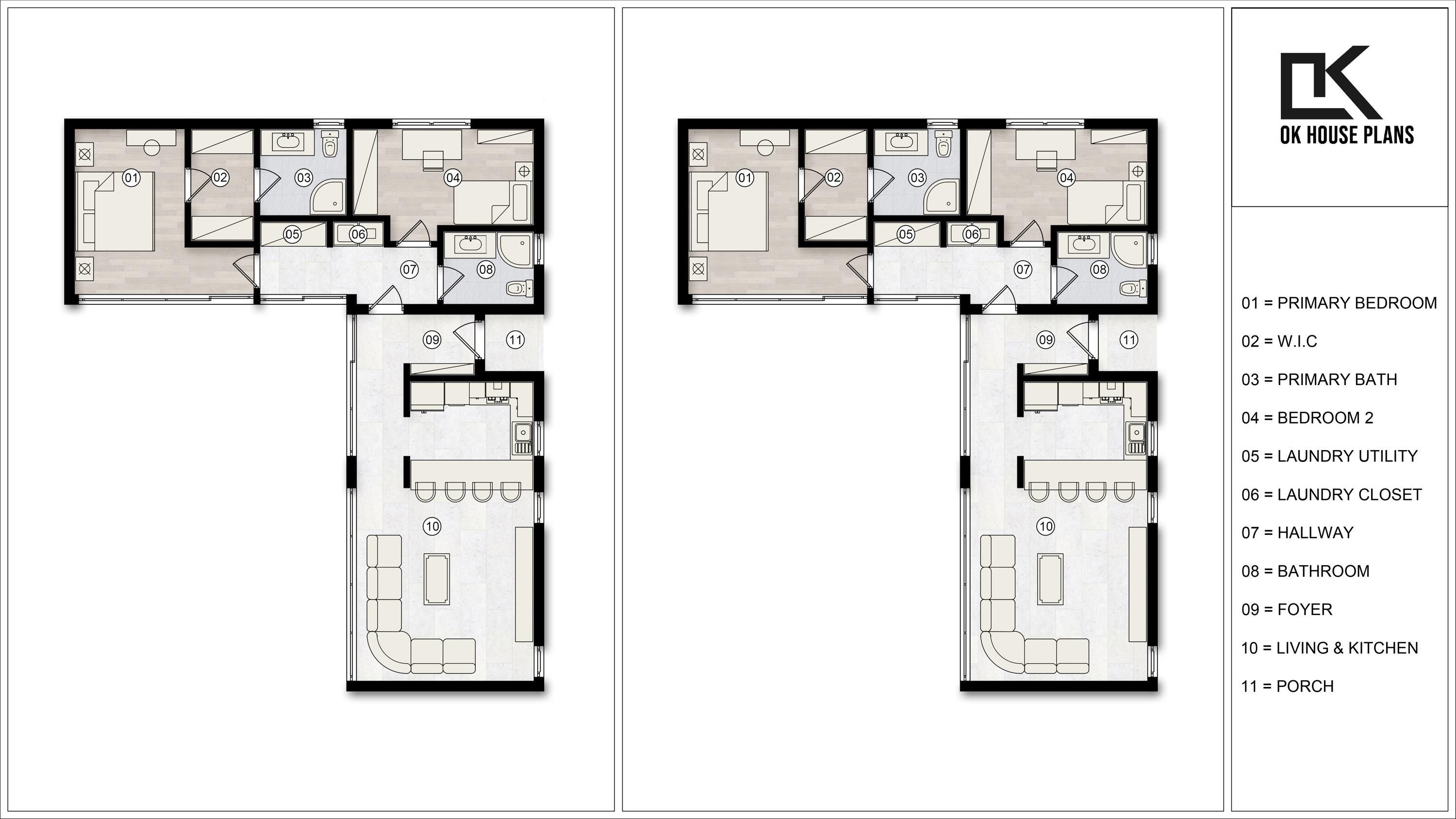 Modern L Shaped 2 Bedroom House Plan With Pool | Floor Plan PDF DWG - Etsy