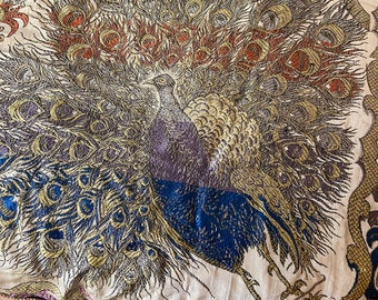 Antique Peacock Turkish Silk Embroidered Bed Spread