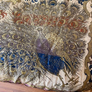 Antique Peacock Turkish Silk Embroidered Bed Spread