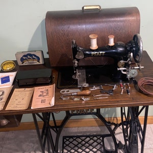 Vintage Pfaff model 11 Treadle Sewing Machine , Attachment’s , Manuals +Manual working