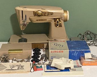 Famous Singer 500A Sewing Machine w Attachments, Monogrammer, Serviced