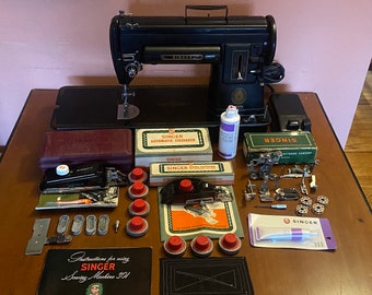 Singer 301A Long Bed Sewing Machine Black Loaded + Attachment’s