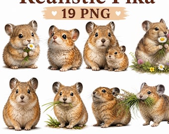 19 Realistische Pika PNG Bundle, Niedliche Pika Clipart, Pika PNG, Waldtier Clipart, Berg Nagetier PNG, Wildtier Clipart