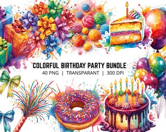 Geburtstagsparty PNG Bundle, Geburtstag Clipart, Partydekoration PNG, Bunte Geburtstagselemente, Feier Bundle, 40 PNG