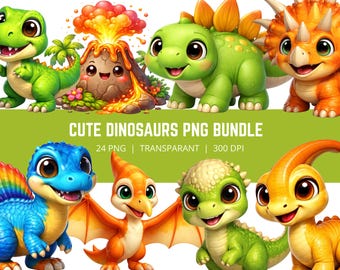 24 süßes Dinosaurier PNG-Bundle, Dinosaurier Clipart für Kinder, Baby Dinosaurier PNG, Kinder Dinosaurier Clipart, Dinosaurier Party PNG