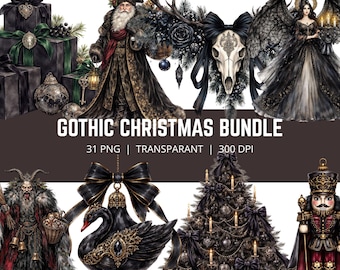 Gothic Weihnachten PNG Bundle, Dark Christmas Clipart, Gothic Santa PNG, Schwarze Weihnachtsdekoration, Victorian Gothic Clipart, 30 PNG