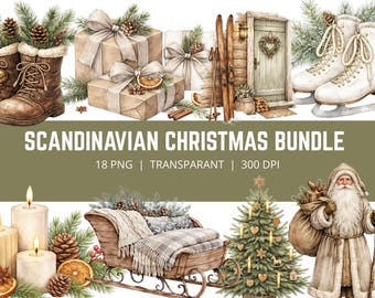 Nordische Weihnachten PNG Bundle, Skandinavische Weihnachtscliparts, Gemütliche Winter Dekor PNG, Rustikale Urlaub Bundle, Bauernhaus Weihnachten, 18 PNG