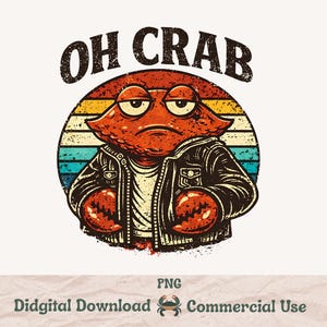 Oh Crab PNG, Grumpy Retro Crab Illustration (Digital Download)