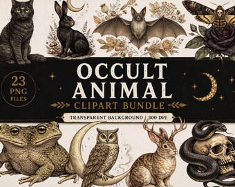 Occult Animal PNG Bundle, Gothic Animal Clipart, Dark Academia PNG, Witchy Animal Clipart, Mystic Woodland Bundle, 23 PNG