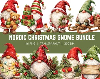 Weihnachtszwerg PNG Bundle, niedliche Weihnachtszwerg Clipart, Weihnachtszwerg PNG, Urlaub Nordische Zwerge Bundle, Aquarell Zwerge, 16 PNG