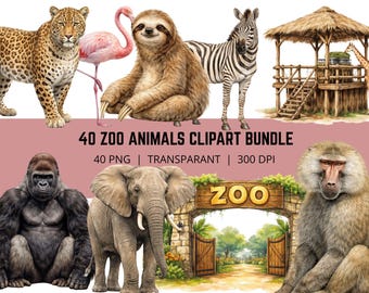 40 realistische Zootiere PNG Bundle, Tier Clipart, Elefant Giraffe Löwe PNG, Wildtiere PNG