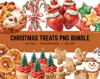 Weihnachtsleckereien PNG Bundle, Urlaub Süßigkeiten Clipart, Weihnachtsdesserts PNG, Lebkuchen Süßigkeiten Clipart, Festliche Lebensmittel Bundle, 64 PNG