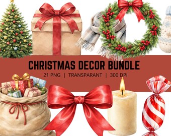 Weihnachtszubehör PNG Bundle, Urlaub Dekor Clipart, Weihnachtselemente PNG, Winter Zubehör Clipart, 21 PNG