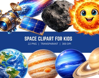 Weltraum PNG-Bundle für Kinder, Sonnensystem Clipart, Planet PNG-Bundle, Weltraum Clipart für Kinder, Lehrende Weltraumgrafiken, 22 PNG