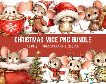 Weihnachten Maus PNG Bundle, süße Weihnachtsmäuse Clipart, Weihnachten Tier PNG, Urlaub Maus Clipart, Winter Maus Bundle, 18 PNG
