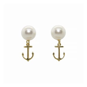 Anchor Drop Earrings, Pearl Stud Earrings, Gold Anchor Earrings, Preppy earrings, nautical earrings, anchor stud earrings, spring earrings