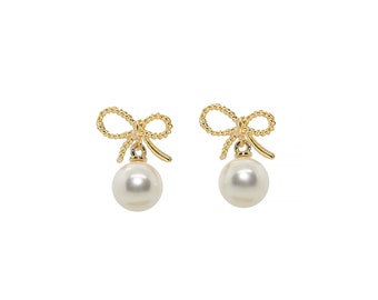 Choice Of All Orecchini A Fiocco Donna – Oro E Perla – Pendenti Eleganti Per Matrimonio E Festa – Gioielli Regalo