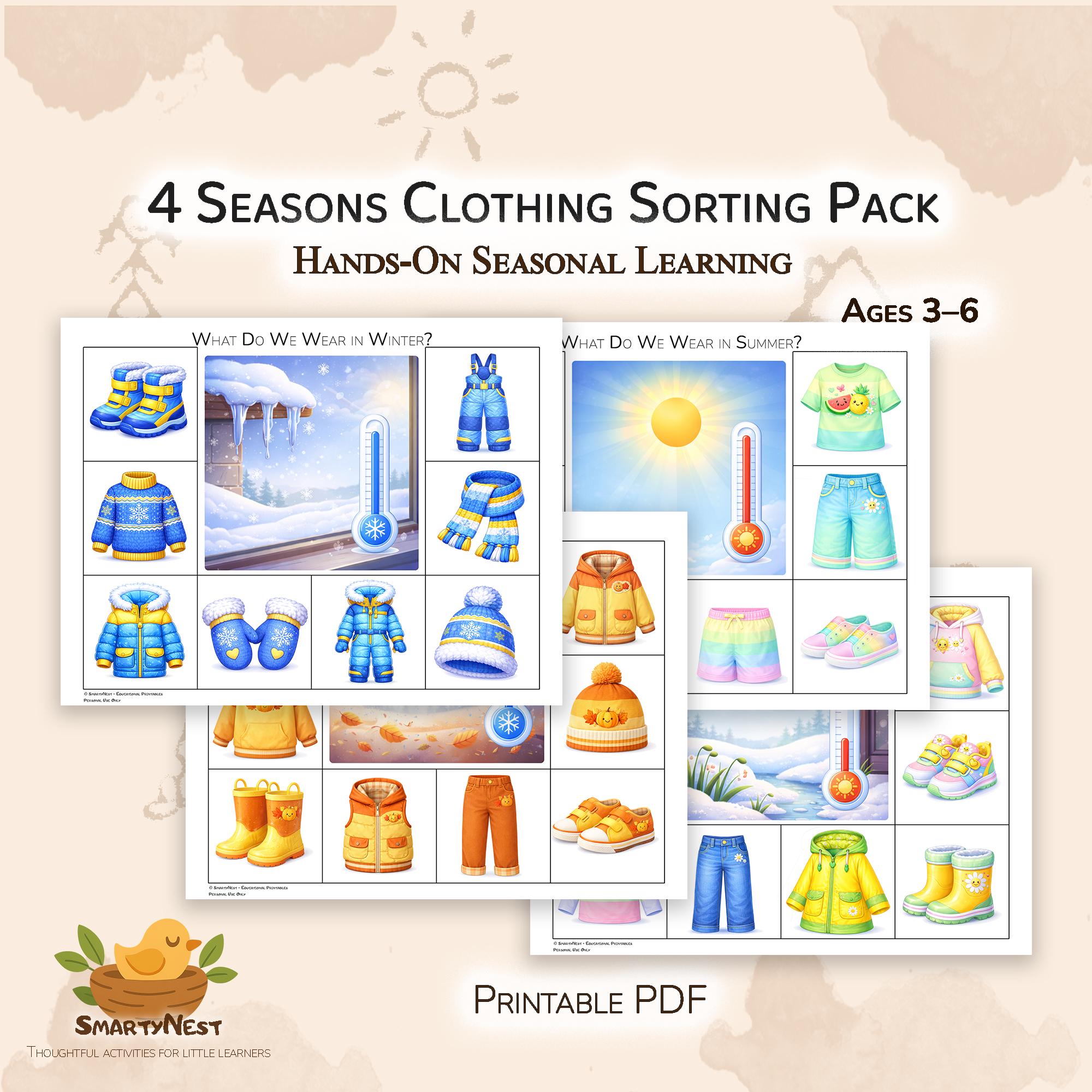 4 Seasons Clothing Sorting Activity | Weather & Clothes Matching Game ...