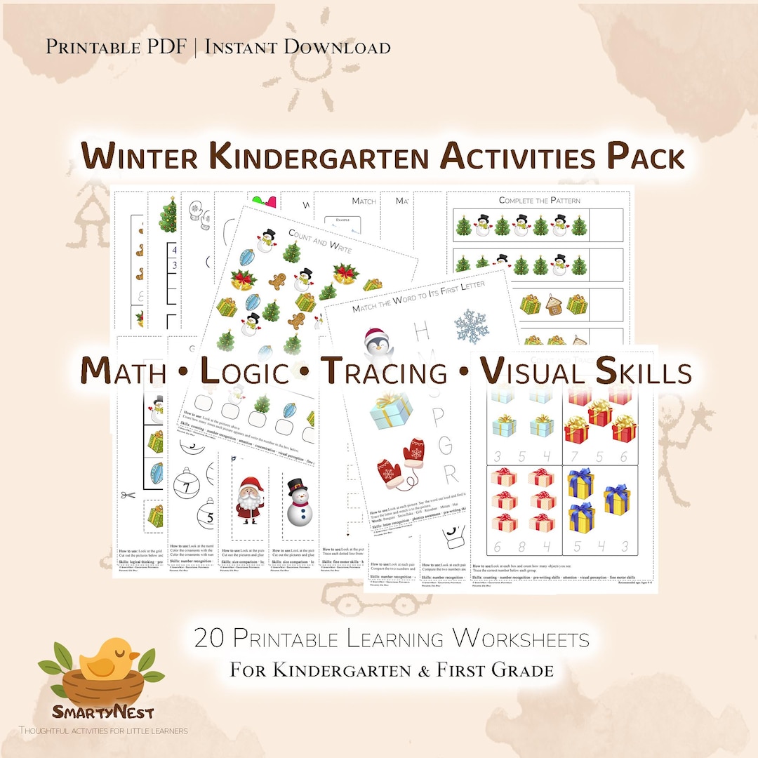Winter Kindergarten Activities Pack | Printable Worksheets (PDF) - Etsy