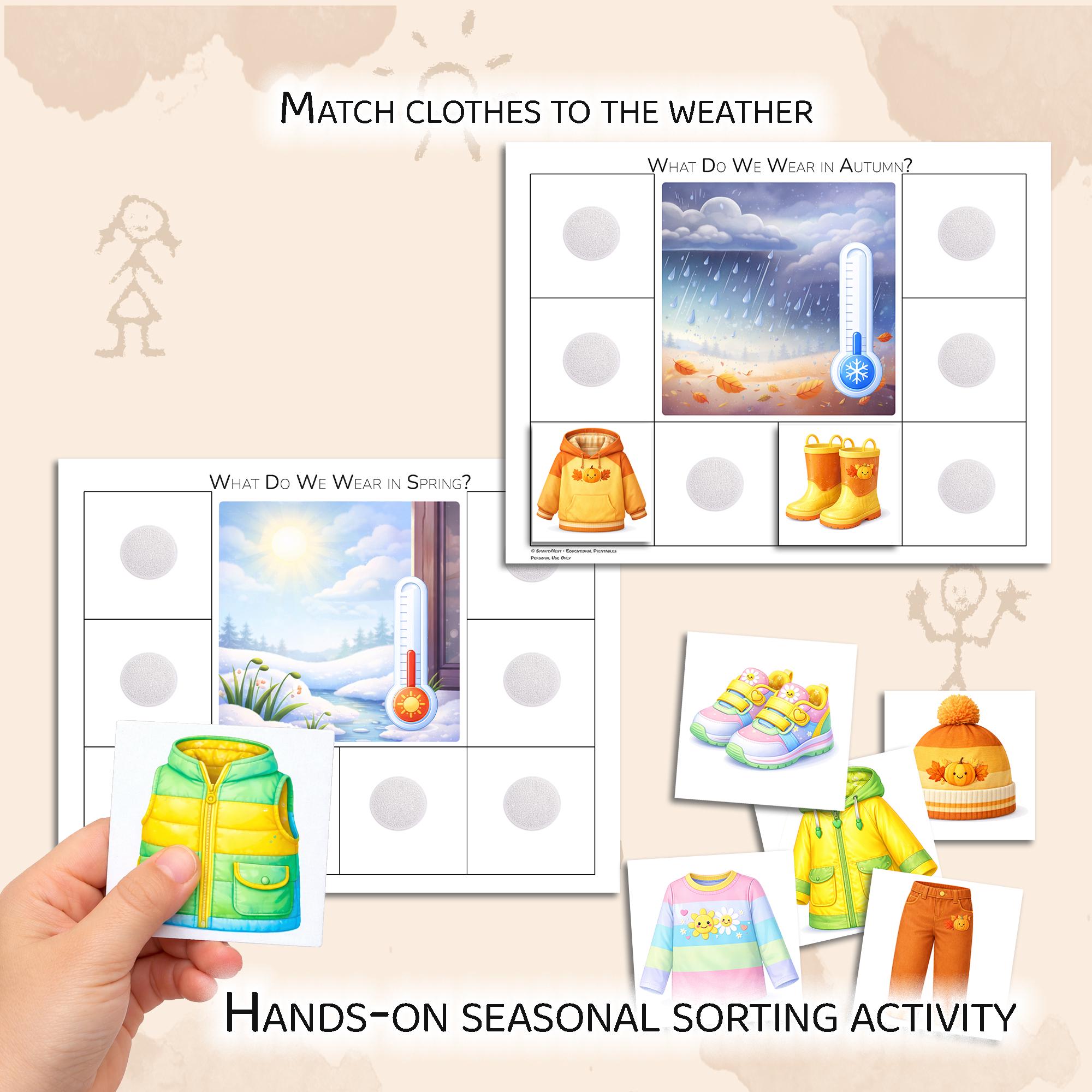 4 Seasons Clothing Sorting Activity | Weather & Clothes Matching Game ...